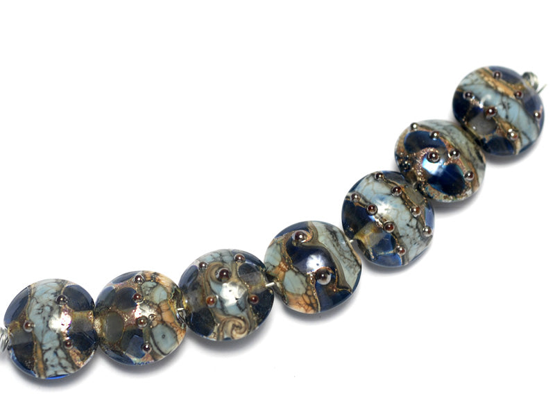 10406602 - Seven Gray Blue w/Silver Foil Lentil Beads