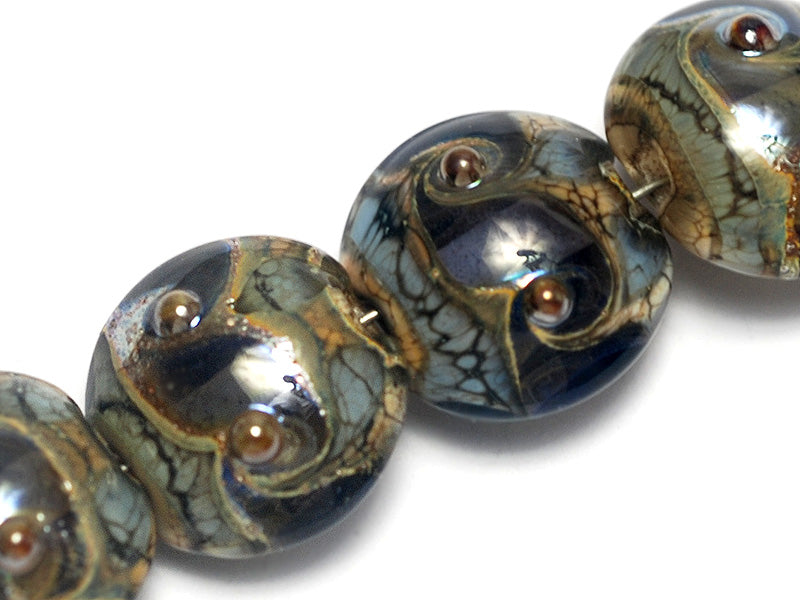 10406612 - Four Gray Blue w/Silver Foil Lentil Beads