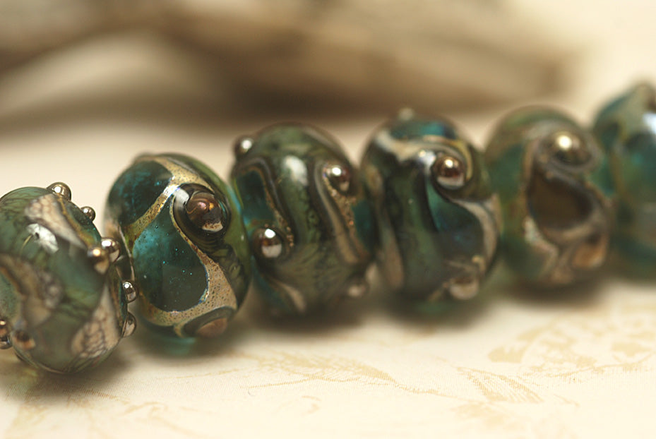 10406701 - Seven Ocean Blue w/Silver Foil Rondelle Beads