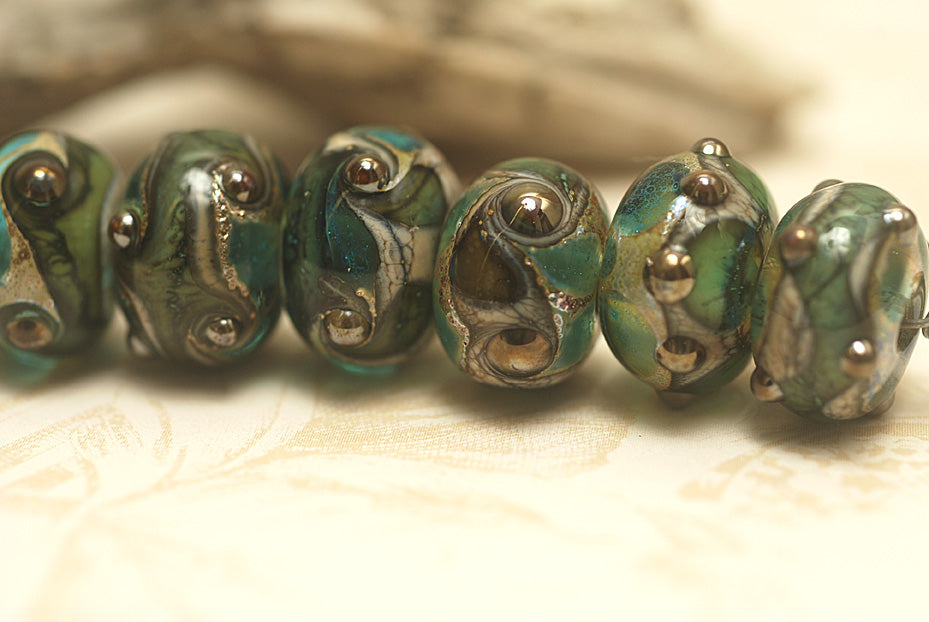 10406701 - Seven Ocean Blue w/Silver Foil Rondelle Beads