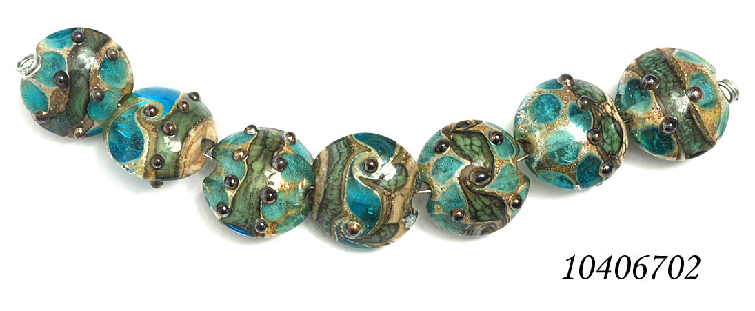 10406702 - Seven Ocean Blue w/Silver Foil Lentil Beads