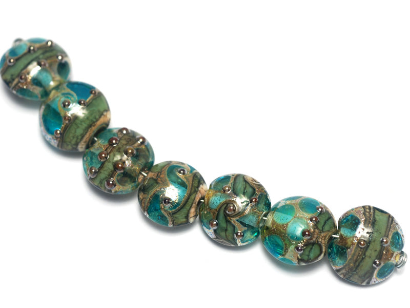 10406702 - Seven Ocean Blue w/Silver Foil Lentil Beads