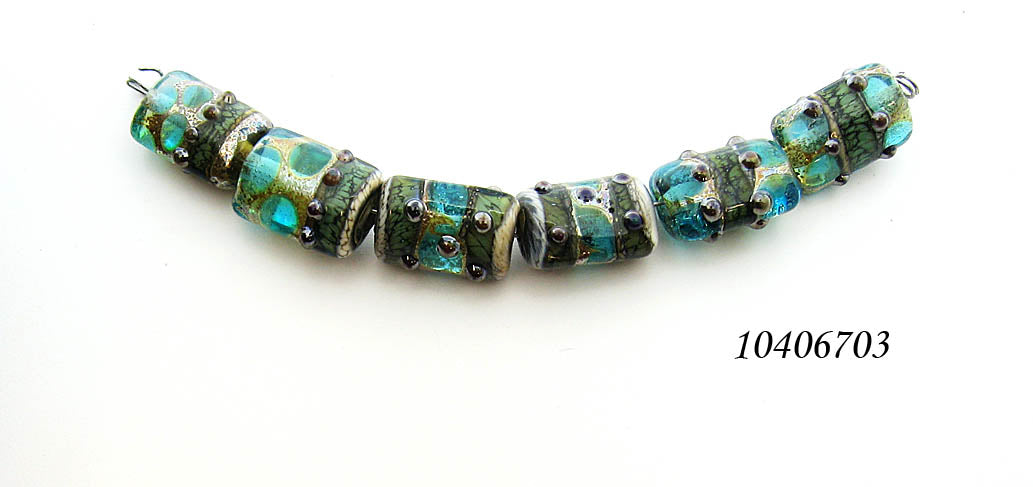 10406703 - Six Ocean Blue w/Silver Foil Mini Kalera Beads