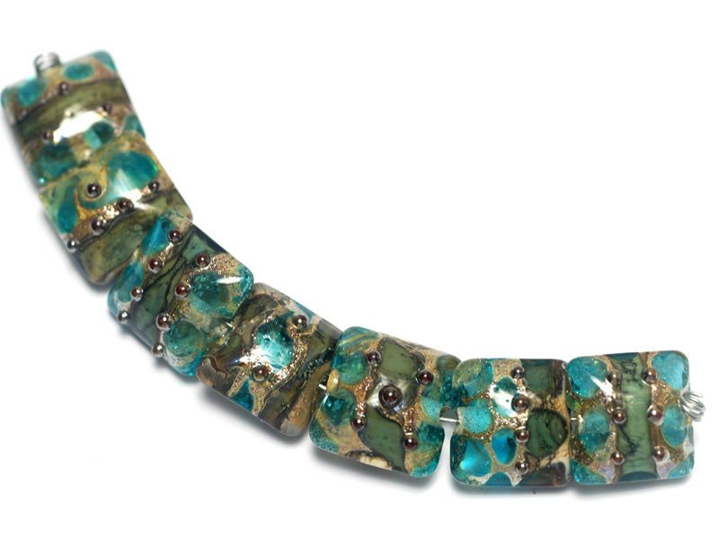 10406704 - Seven Ocean Blue w/Silver Foil Pillow Beads