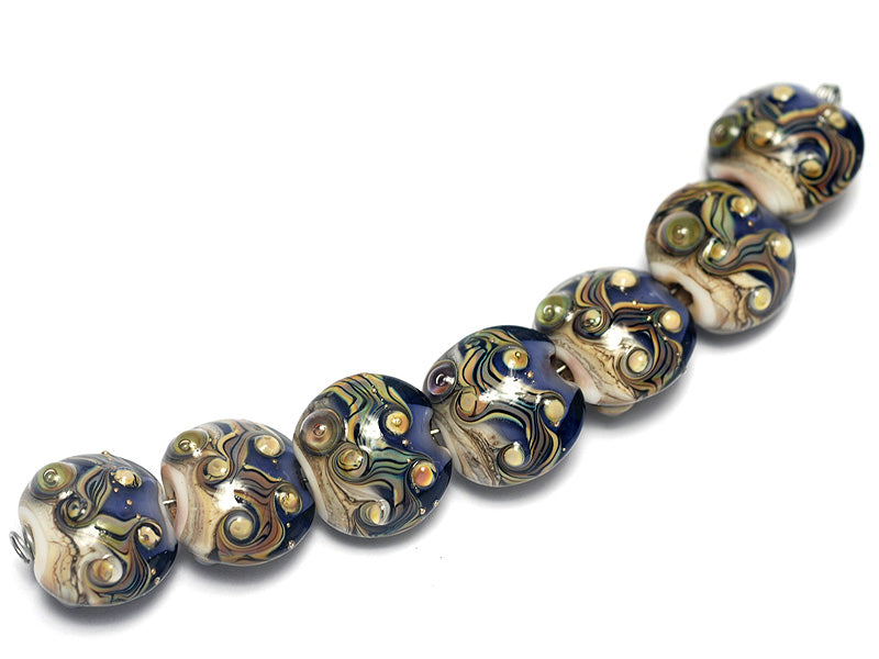 10407002 - Seven Transparent Ink Blue w/Free Style Lentil Beads