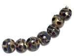 10407302 - Seven Black w/Ink Blue Silver Foil Lentil Beads
