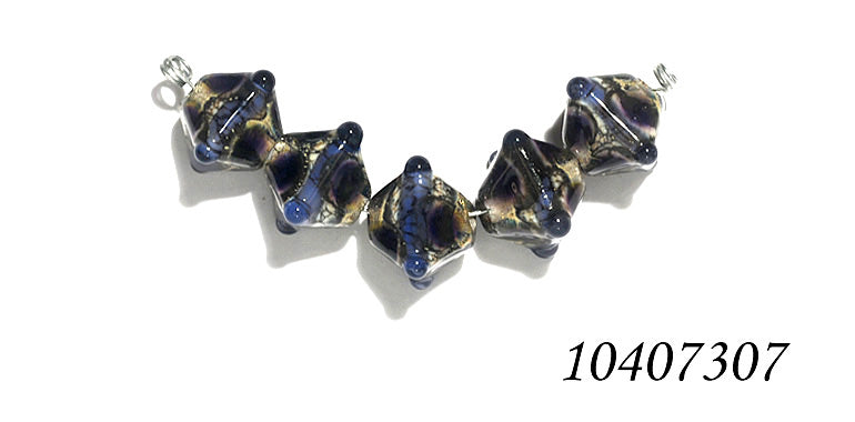 10407307 - Five Black w/Ink Blue Silver Foil Crystal Beads
