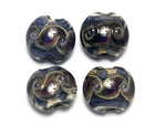 10407312 - Four Black w/Ink Blue Silver Foil Lentil Beads