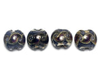 10407312 - Four Black w/Ink Blue Silver Foil Lentil Beads