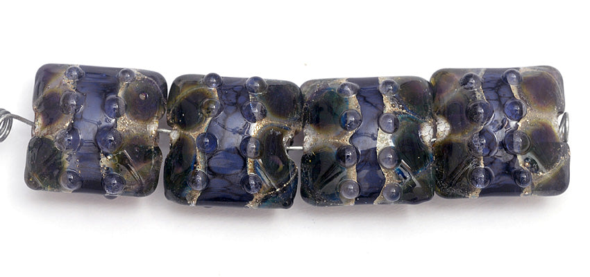 10407314 - Four Black w/Ink Blue Silver Foil Pillow Beads