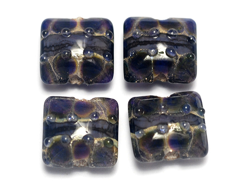 10407314 - Four Black w/Ink Blue Silver Foil Pillow Beads