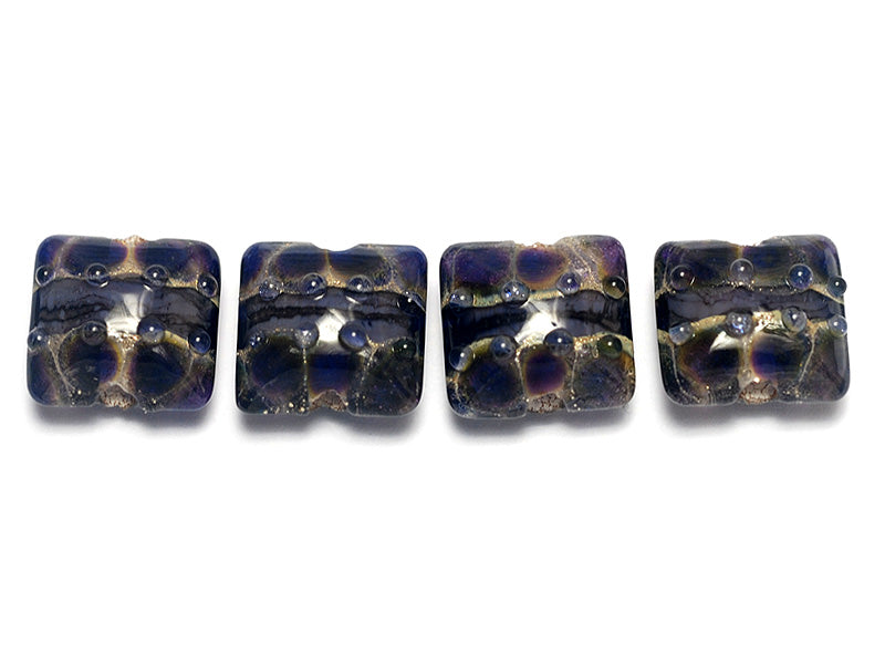 10407314 - Four Black w/Ink Blue Silver Foil Pillow Beads