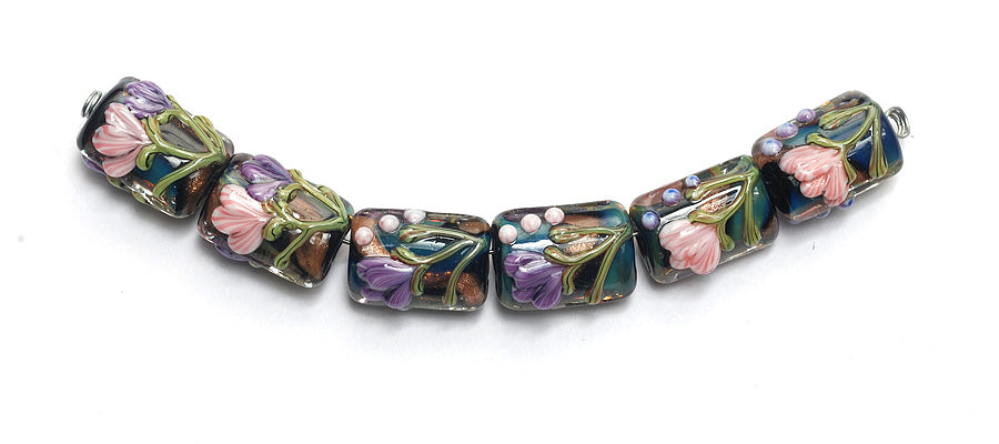10407403 - Six Pink & Purple Flora Mini Kalera Beads