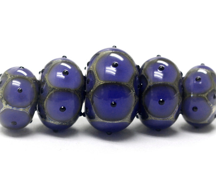 10407811 - Five Graduated Purple w/Black Dots Rondelle Beads