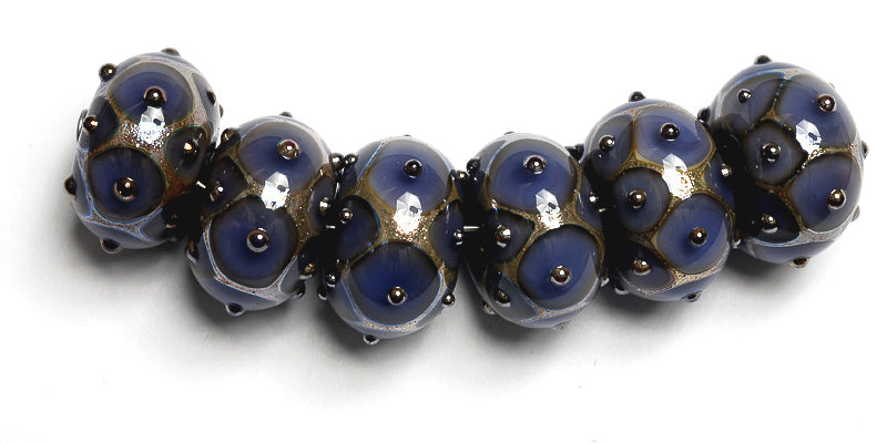 10407821 - Six Lavender w/Metal Dots Rondelle Beads