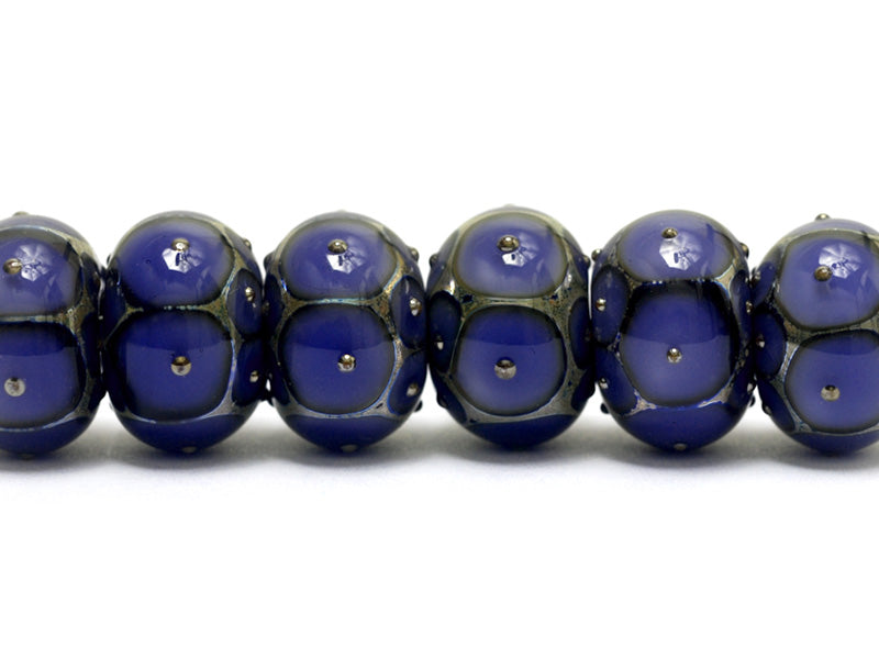 10407821 - Six Lavender w/Metal Dots Rondelle Beads