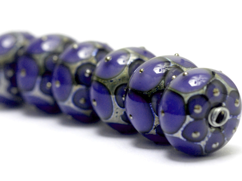 10407821 - Six Lavender w/Metal Dots Rondelle Beads