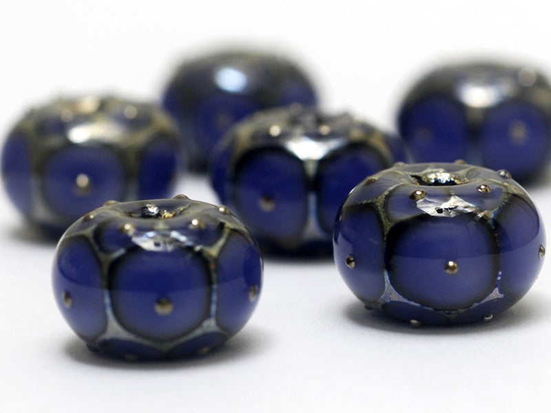 10407821 - Six Lavender w/Metal Dots Rondelle Beads
