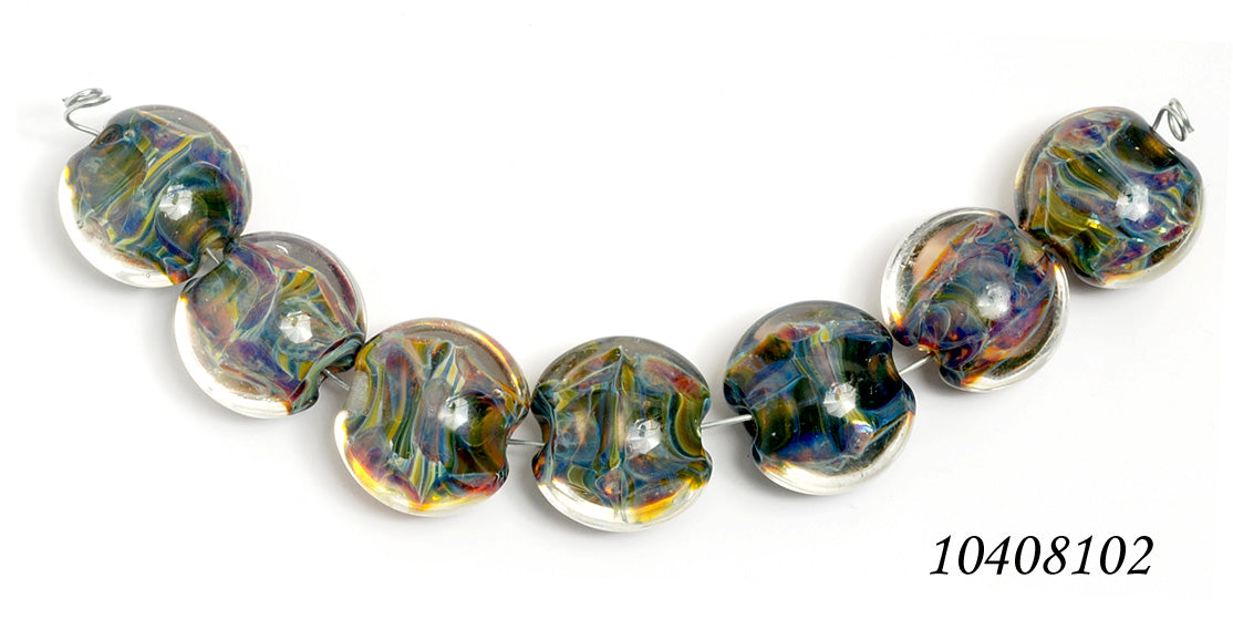 10408102 - Seven Blue-green & Purple Lentil Beads