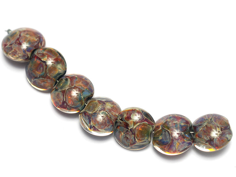 10408102 - Seven Blue-green & Purple Lentil Beads