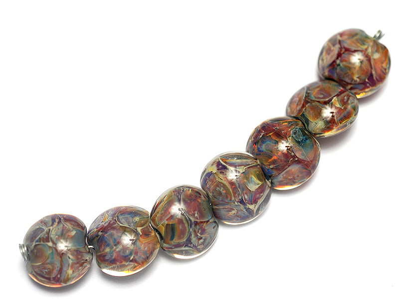 10408102 - Seven Blue-green & Purple Lentil Beads