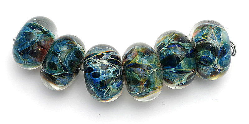 10408201 - Six Blues Free Style Boro Rondelle Beads