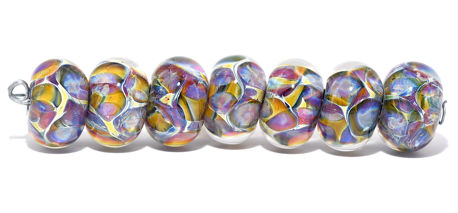 10408801 – Seven Blue-Green & Purple Borosilicate Rondelle Beads