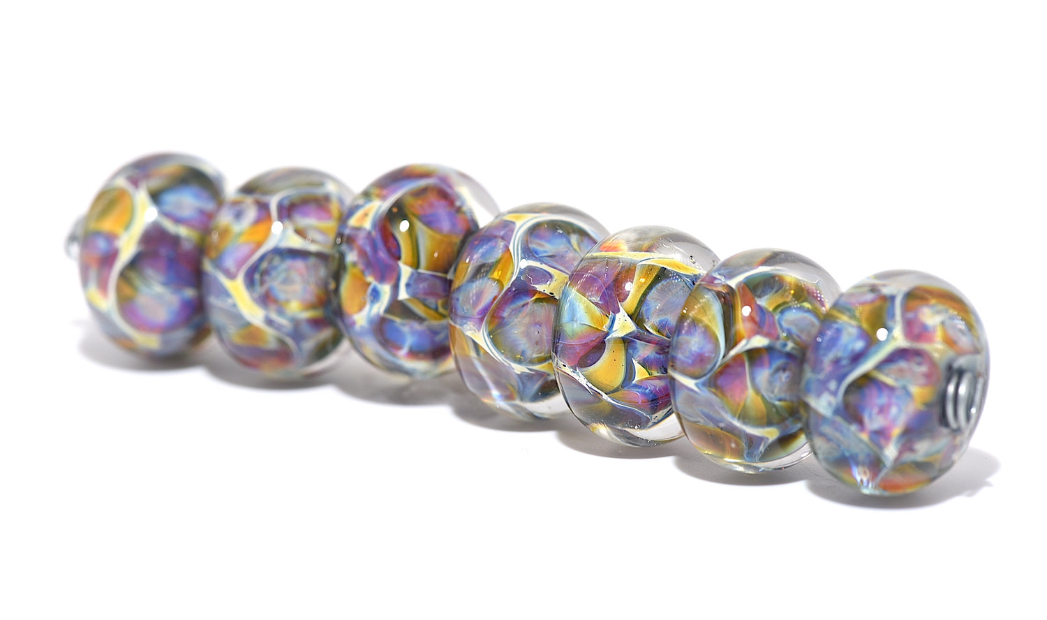 10408801 – Seven Blue-Green & Purple Borosilicate Rondelle Beads
