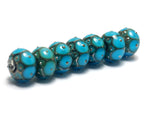 10409001 - Seven Teal Blue w/Metal Dots Rondelle Beads