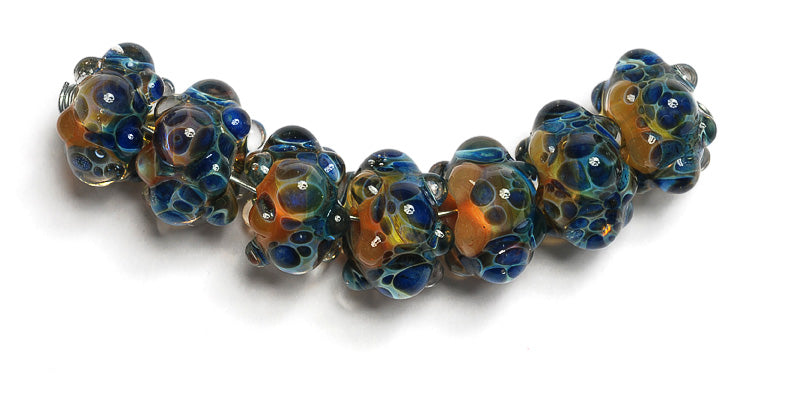 10409401 - Seven Blue & Orange Boro Rondelle Beads
