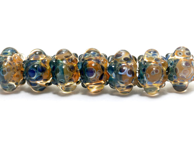 10409401 - Seven Blue & Orange Boro Rondelle Beads