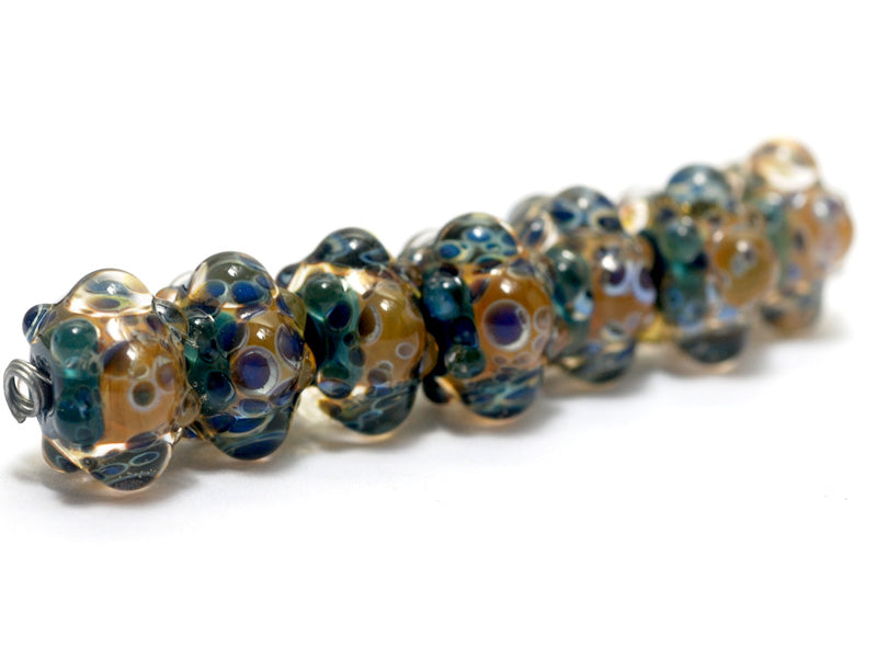 10409401 - Seven Blue & Orange Boro Rondelle Beads