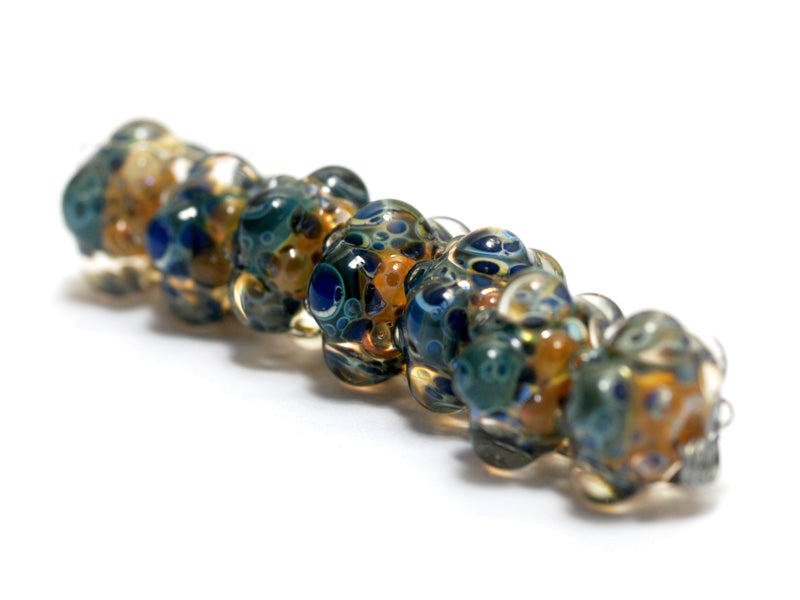 10409401 - Seven Blue & Orange Boro Rondelle Beads