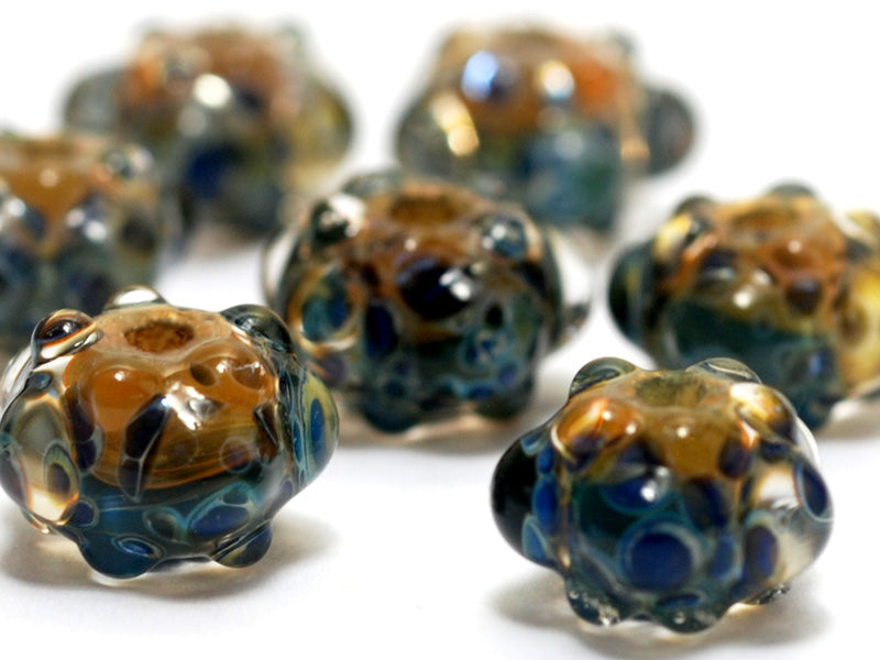 10409401 - Seven Blue & Orange Boro Rondelle Beads