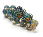 10409411 - Five Graduated Blue & Orange Boro Rondelle Beads