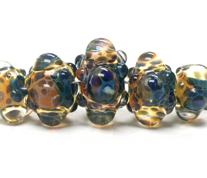 10409411 - Five Graduated Blue & Orange Boro Rondelle Beads