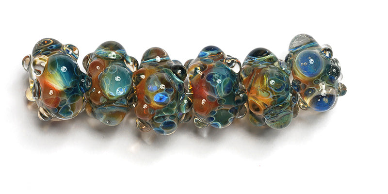 10409421 - Six Blue & Orange Rondelle Beads