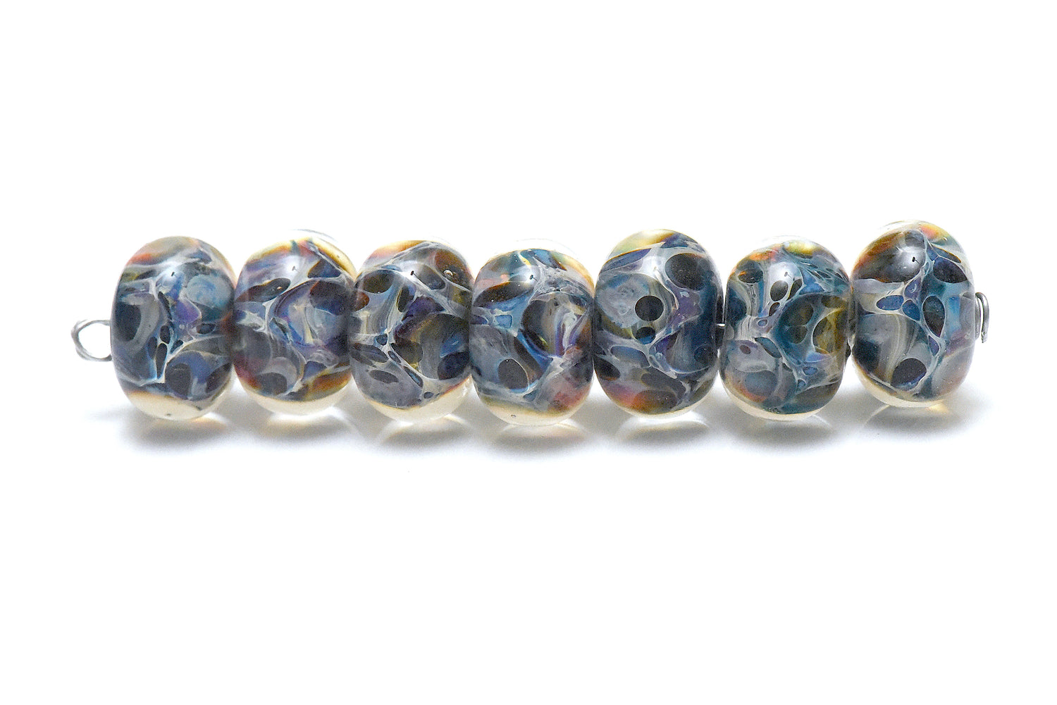 10409501 - Seven Blue/Multi-colors Boro Rondelle Beads
