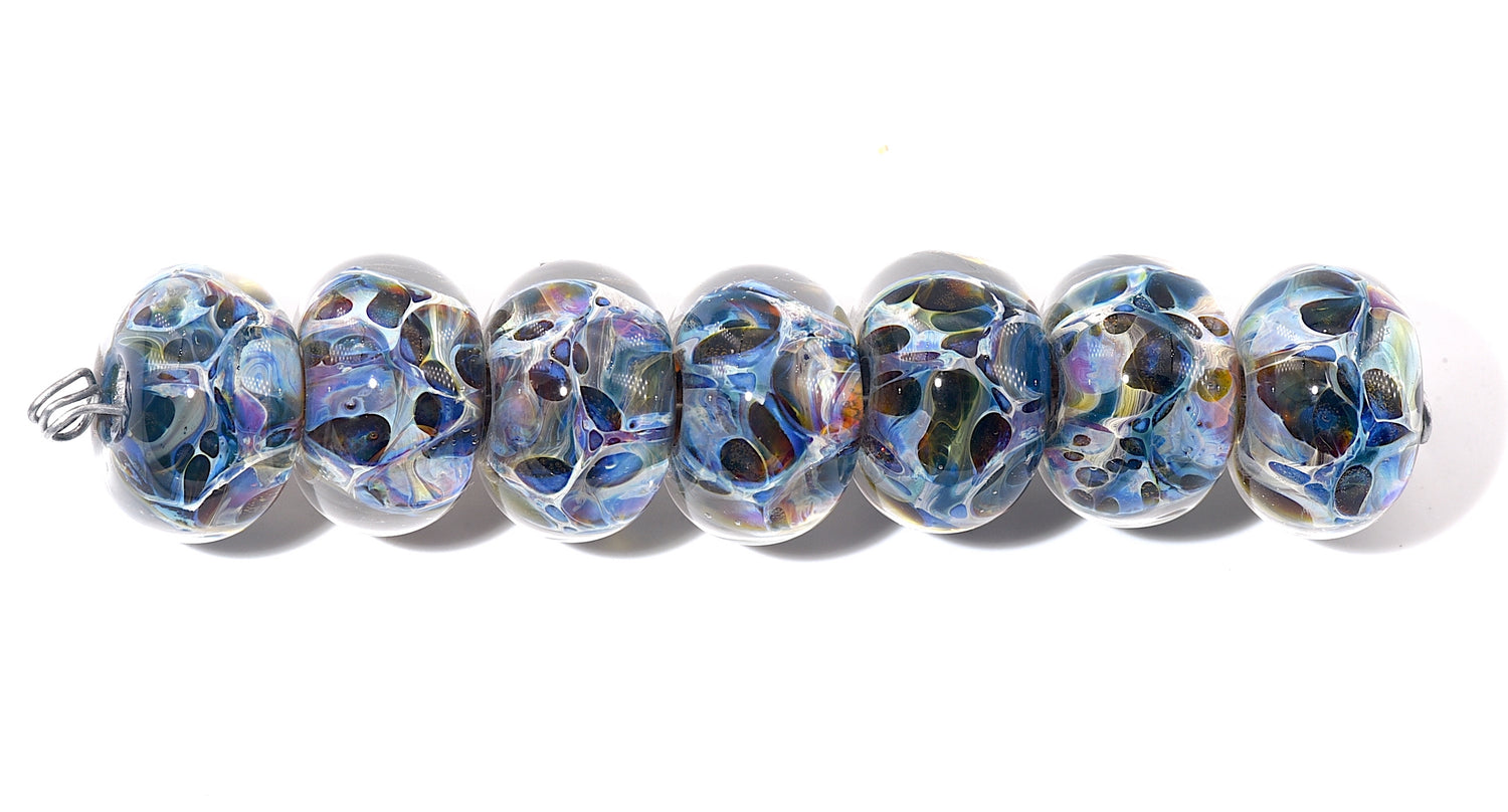10409501 - Seven Blue/Multi-colors Boro Rondelle Beads