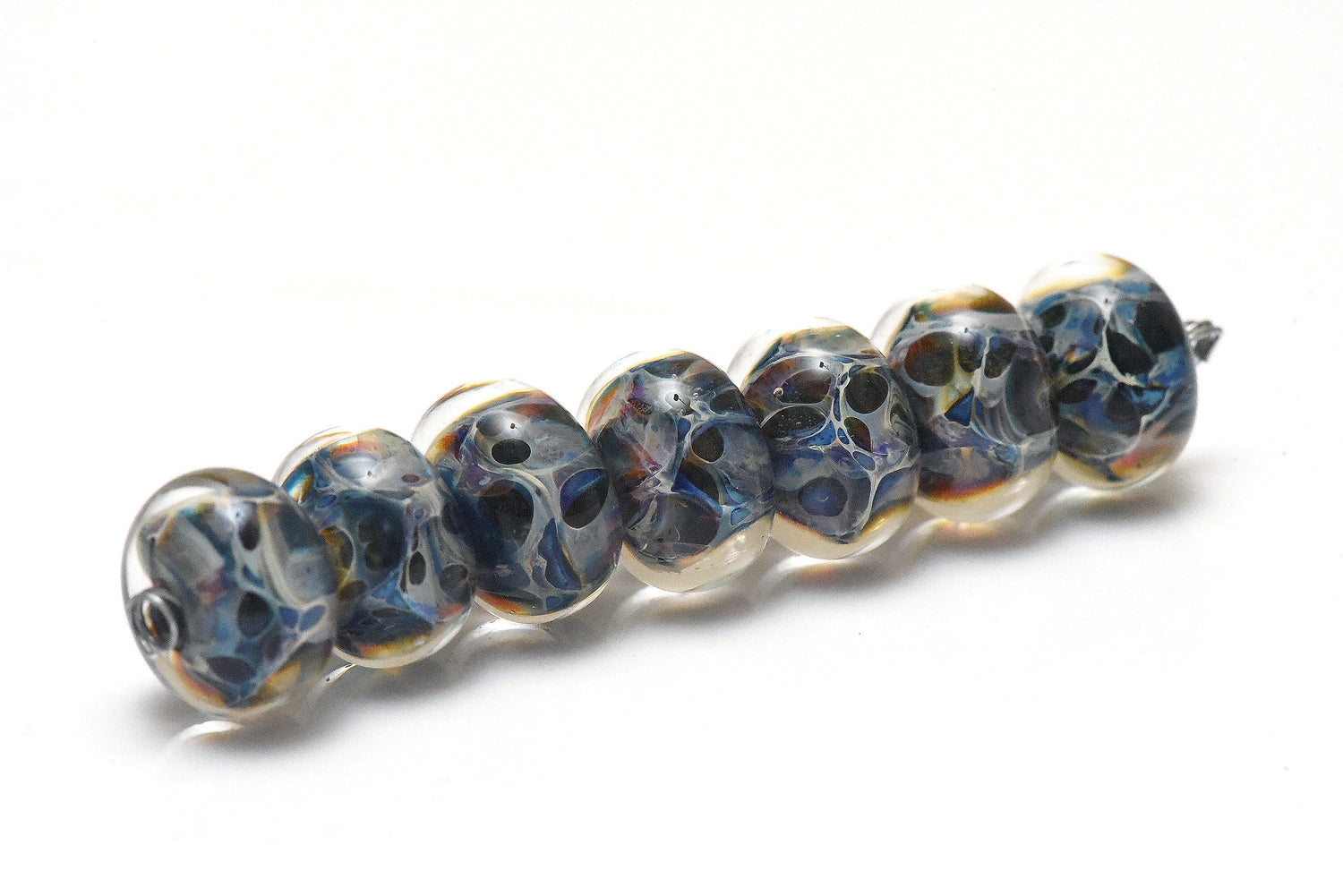 10409501 - Seven Blue/Multi-colors Boro Rondelle Beads