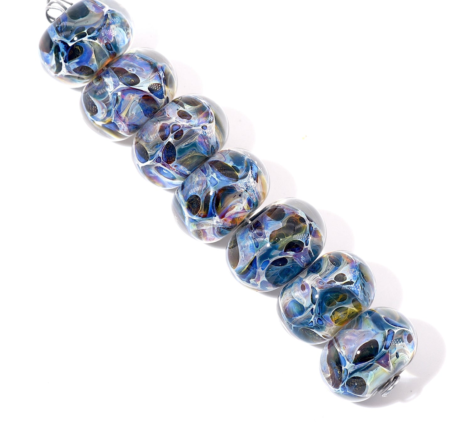10409501 - Seven Blue/Multi-colors Boro Rondelle Beads