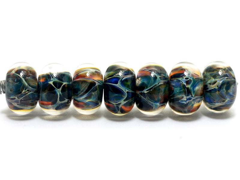 10409501 - Seven Blue/Multi-colors Boro Rondelle Beads