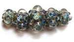 10409611 - Five Graduated Blue Free Style Boro Rondelle Beads
