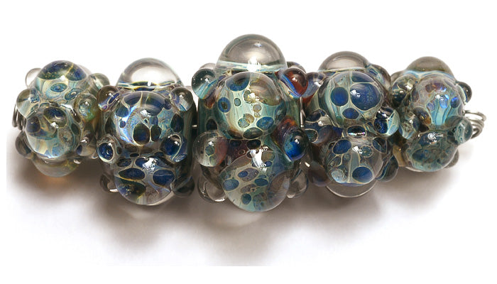 10409611 - Five Graduated Blue Free Style Boro Rondelle Beads