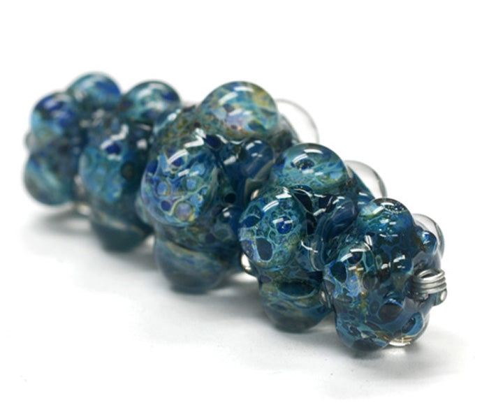 10409611 - Five Graduated Blue Free Style Boro Rondelle Beads
