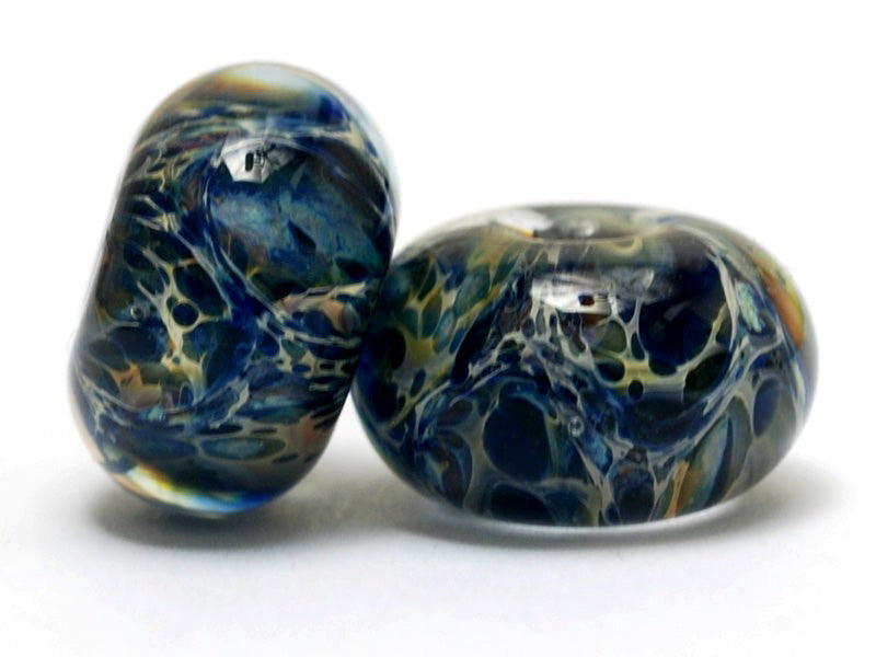 10409721 - Six Blue w/Yellow Orange Rondelle Beads