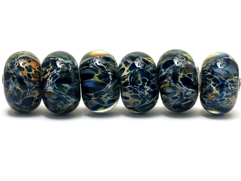 10409721 - Six Blue w/Yellow Orange Rondelle Beads