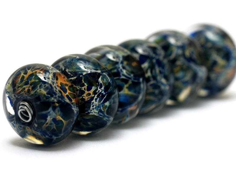 10409721 - Six Blue w/Yellow Orange Rondelle Beads