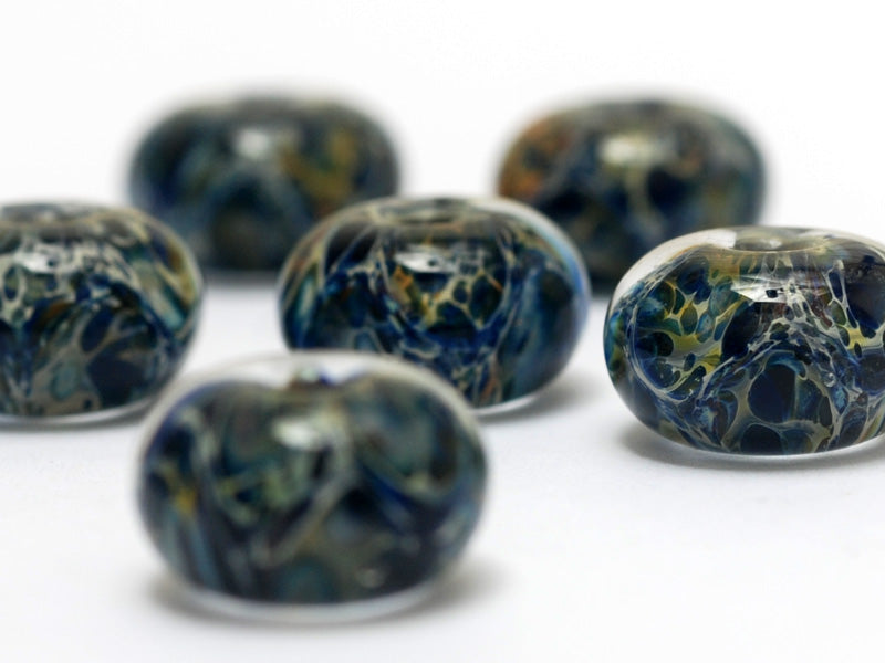 10409721 - Six Blue w/Yellow Orange Rondelle Beads