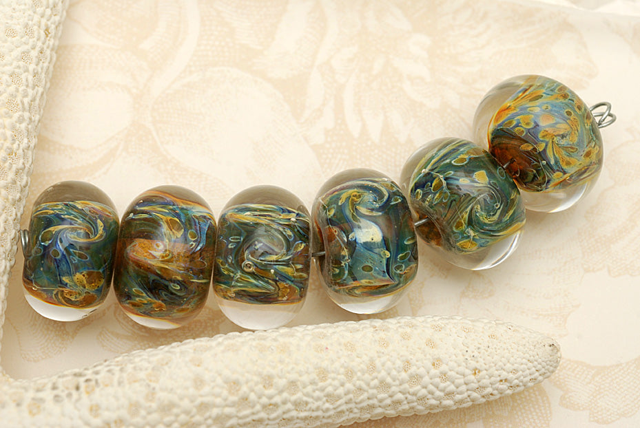 10409821 - Six Yellow w/Blue Rondelle Beads